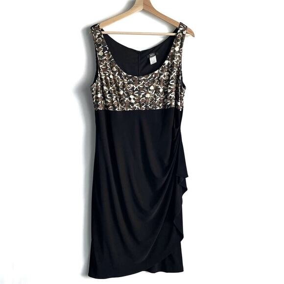 MSK gold and black dress with cropped bolero style jacket sz 14 metallic pattern - Picture 2 of 14